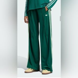 adidas Teal Satin Track Pants with Elastic Waist